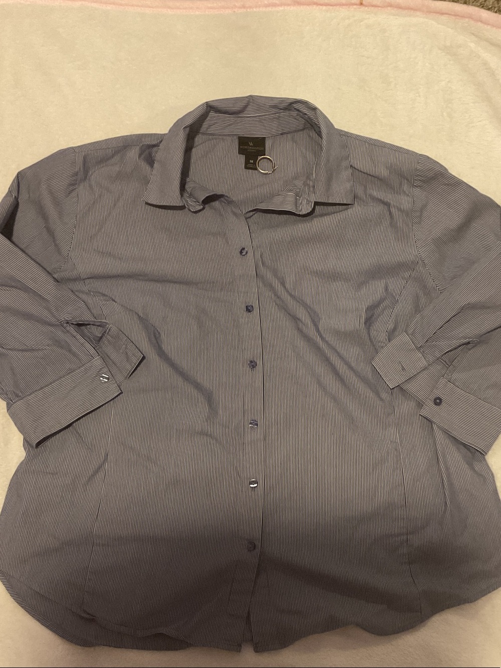 Worthington Blue Pinstripe Women's Button-Up Blouse (3/4 Sleeve)